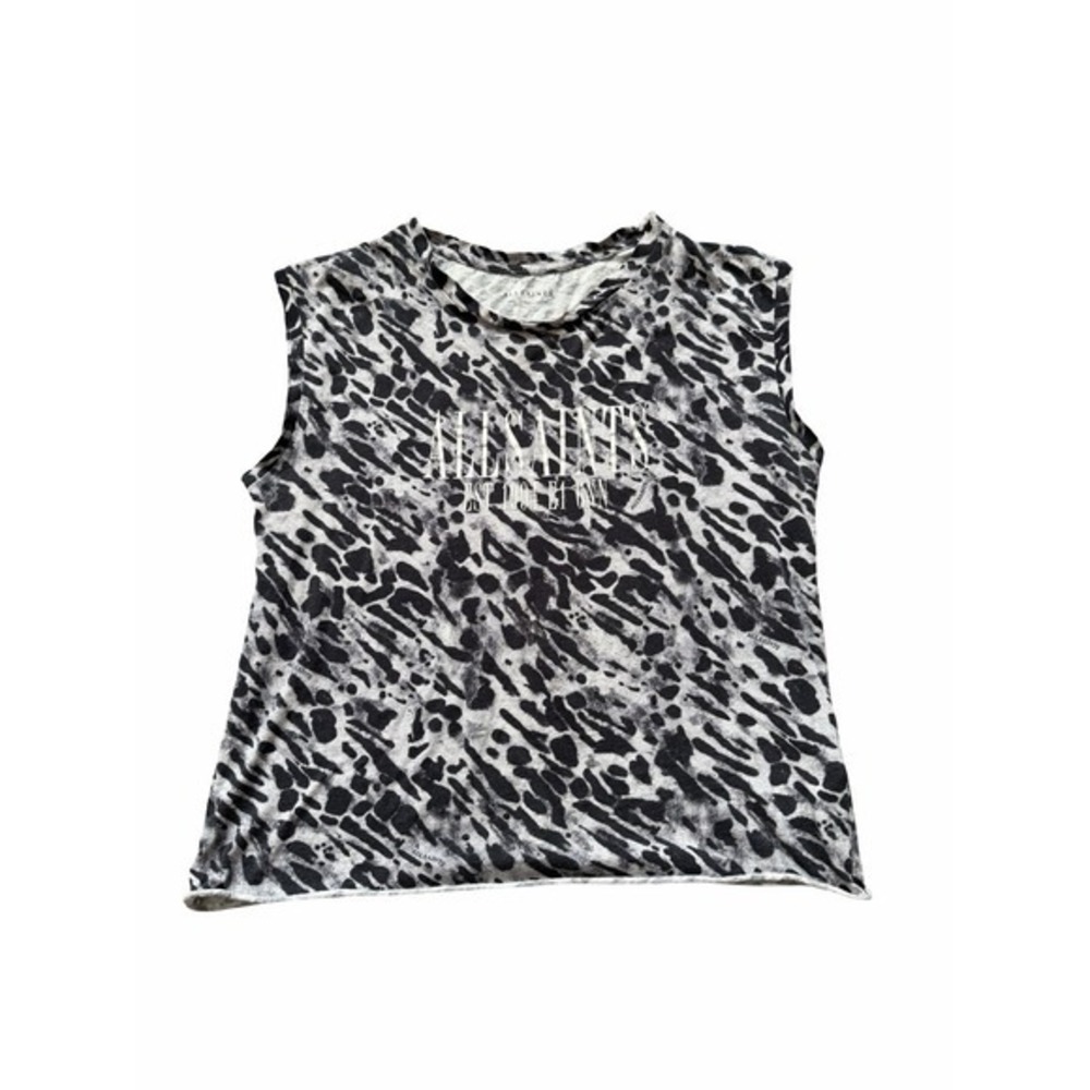 AllSaints Women's Small Sleeveless Graphic  Crop Top Black‎ White Animal Print